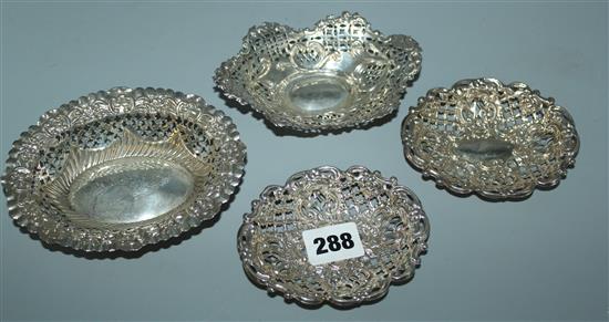 Pair silver bon bon dishes & 2 others